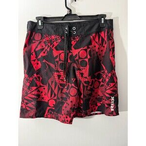 Men's Swimsuit Swim Trunks Board Shorts Large Red Black Retro RBX Graphic